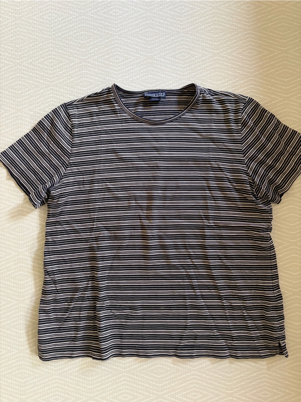 Lands' End Black and White Striped Short-Sleeve Crew Tee